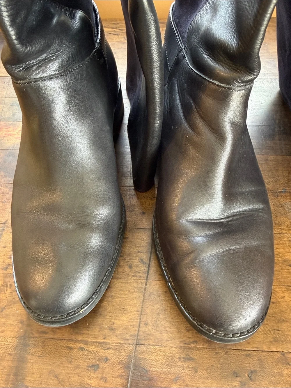 Cole Hahn knee high Black Leather & Suede Fold-Over Boots